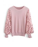 Blusa de malha de crochê barroco em rosa