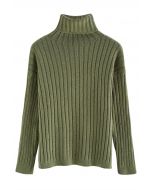 Suéter de tricô mangas gola alta em verde-oliva