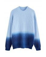 Suéter de malha canelada com gola redonda Ombre em azul