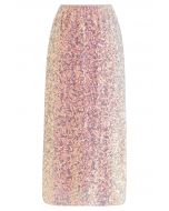 Iridescent Sequin Embellished Pencil Skirt in Pink