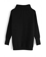 Suéter de gola alta com nervuras aconchegante em preto